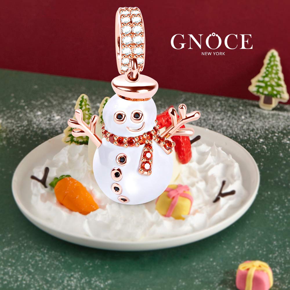 GNOCE Abalorio de muñeco de nieve de Navidad de plata de ley con colgante de muñeco de nieve de oro rosa para pulsera/collar, regalo de joyería para Halloween, Navidad, Año Nuevo