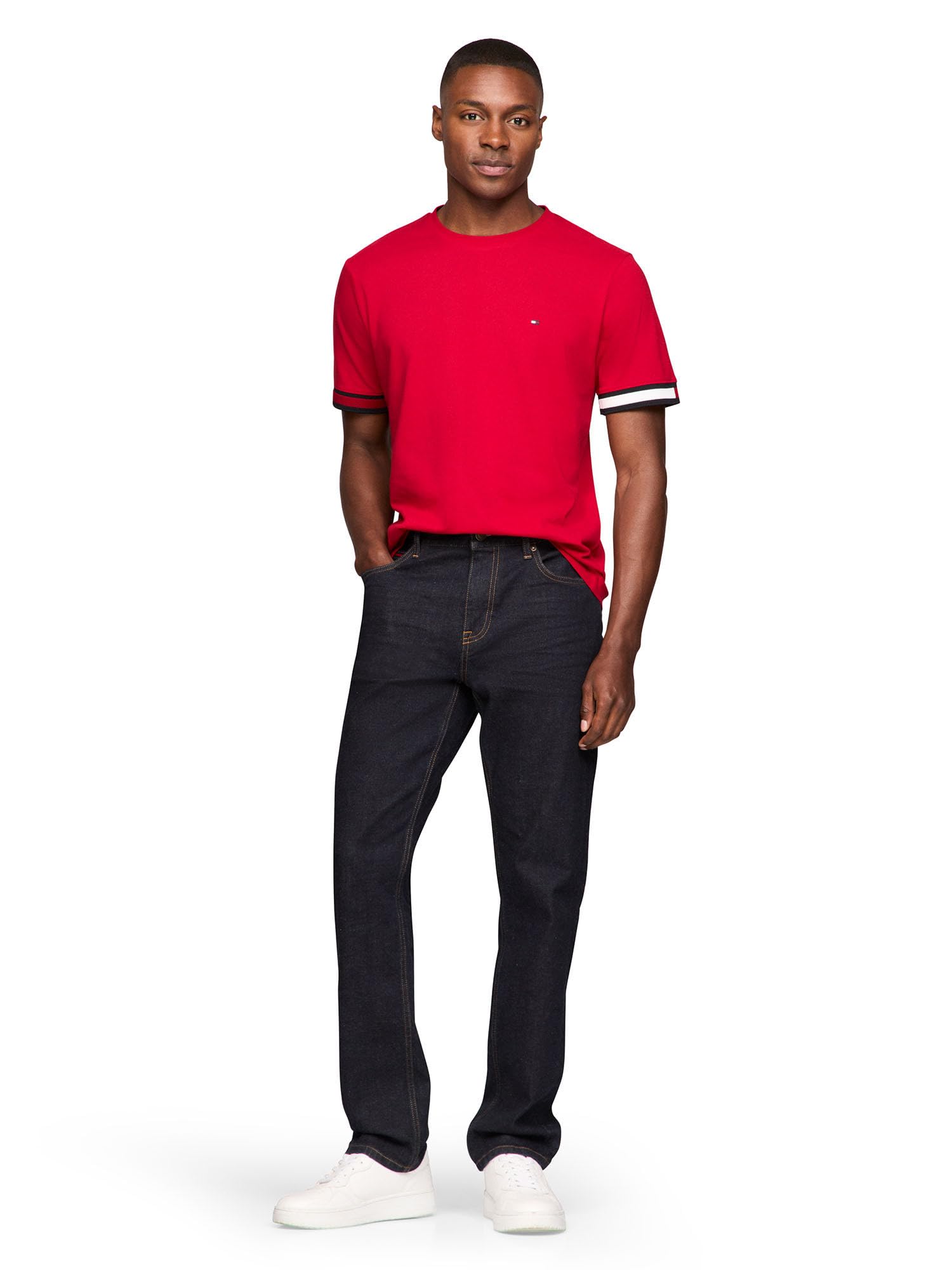 Tommy Hilfiger Short Sleeve Breathable Cotton T-Shirts with Cuff Design Camiseta de Manga Corta de algodón Transpirable con diseño de puños Hombre