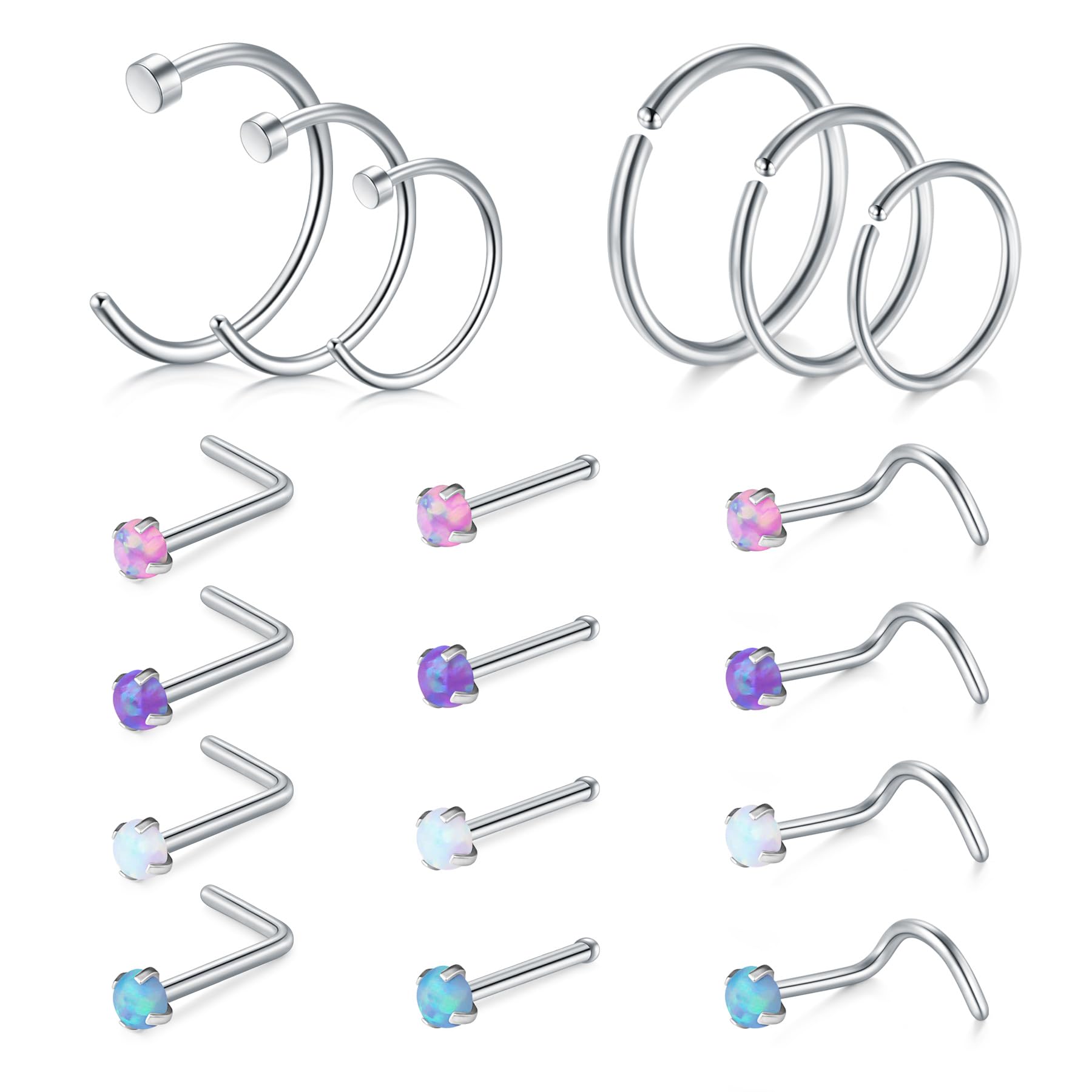AVYRING Nose Rings Hypoallergenic Stainless Steel L-Shaped Nose Stud Screws with Cubic Zirconia Nose Piercing Jewellery 22G 20G 18G, Pack of 18 Pieces or 24 Pieces — view 11