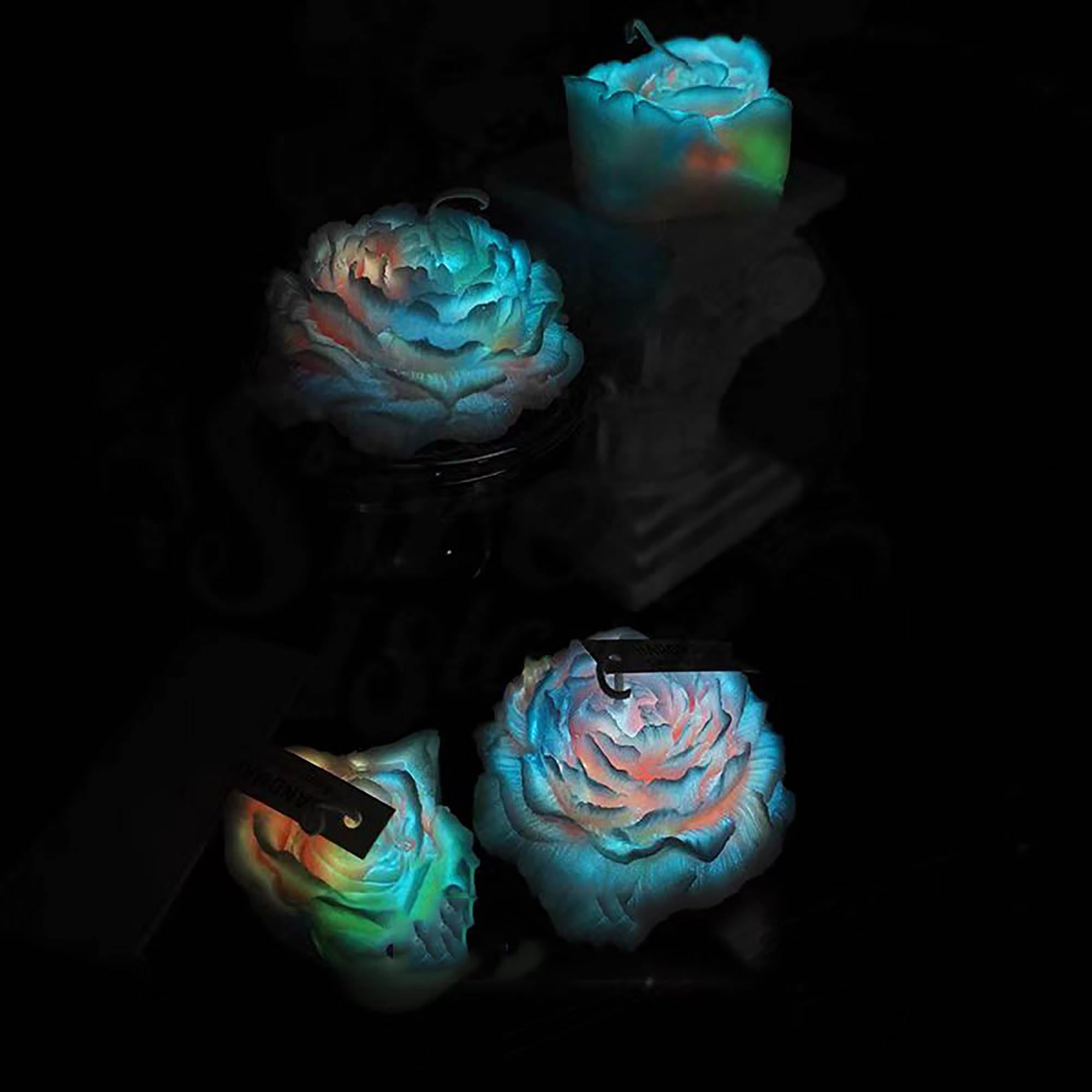 Cooary 113°F 4 Pcs Low Temperature Candles Glow in The Dark White Peony Flower Shaped White Heart Rose Scented Luminous Candles Adult Low Heat Body Safe Drip Candles Wax Play for Couples Date Night