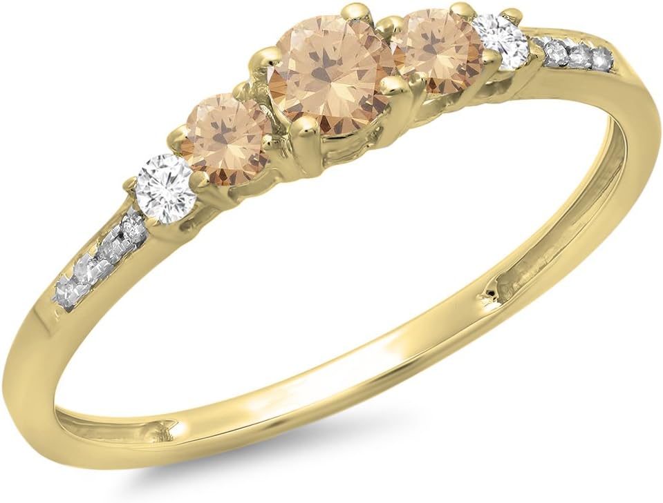 Dazzlingrock Collection 0.40 Cttw 10K Solid Gold Round Champagne & White Diamond Womens Bridal 5 Stone Engagement Ring