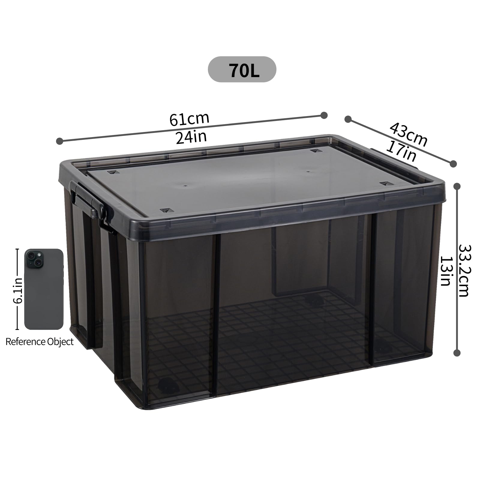 Cetomo 70L*3 Scatole di Stoccaggio, Bidone di Stoccaggio Impilabile con Coperchi e Ruote, Contenitore Robusto con Angoli Rinforzati, Lati Verticali, di Plastica, Durevoli, Nero Trasparenti, 70L-3Unità