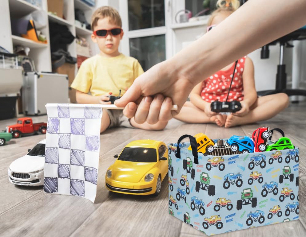 Image of Rectangular Monster Truck Baskets Kids Gift Bins Empty Baby Basket for Boys Toy Storage Basket Organizer Bin Box Room Decor for Home(Monster Truck)