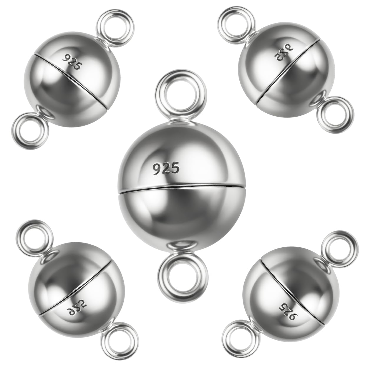 My-Bead Magnetverschlüsse 925 Sterling Silber Ø 8mm für Ketten Armbänder Colliers Ersatz & Reparatur Kugelmagnete DIY Schmuckzubehör (5 Stück)