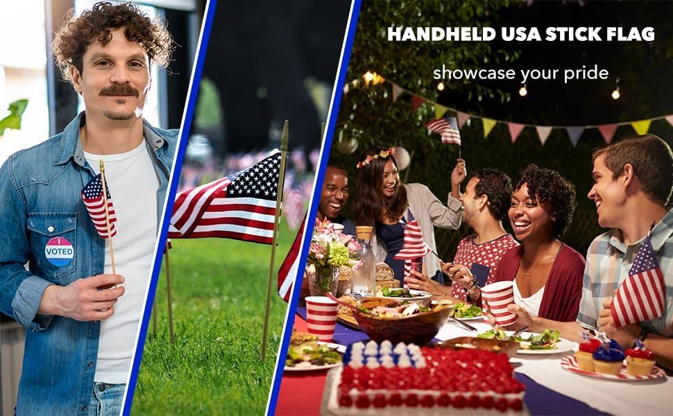 GIFTEXPRESS 12-Pack, Proudly MADE IN U.S.A. 8x12 Inch Spearhead Handheld American Stick Flags/Grave marker American Flags/USA Stick Flag (12) - Image 3