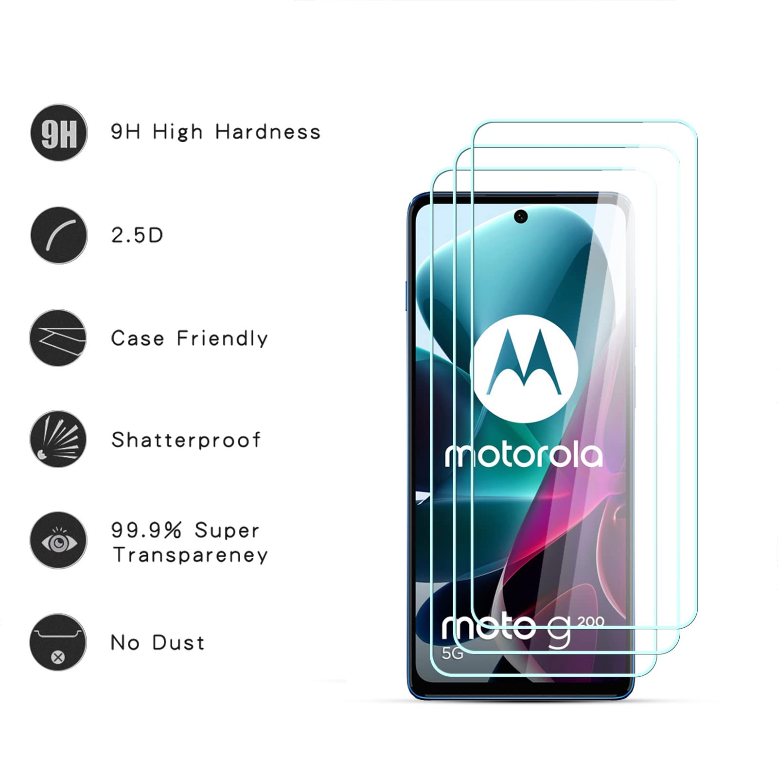 Mr.Shield Pellicola In Vetro Temperato Per Motorola G200 5G (MOTO G200 5G) – 3 Pezzi, Durezza 9H, Antigraffio, Senza Bolle