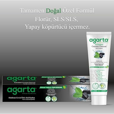 Agarta Natural Coconut Extract Activated Carbon Fluoride-Free Toothpaste 100 ml x 3 Pieces