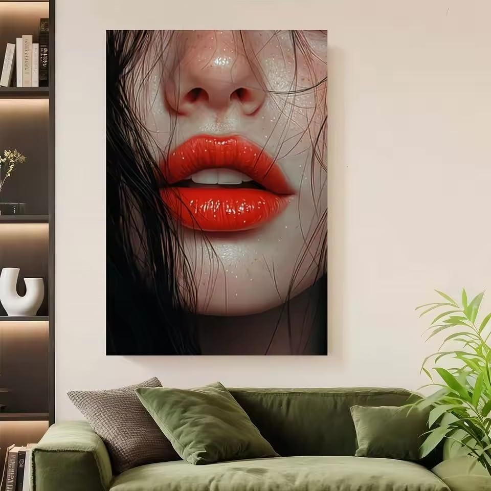Lienzo moderno de labios rojos y rostro femenino: arte elegante en formato de 30x45 cm