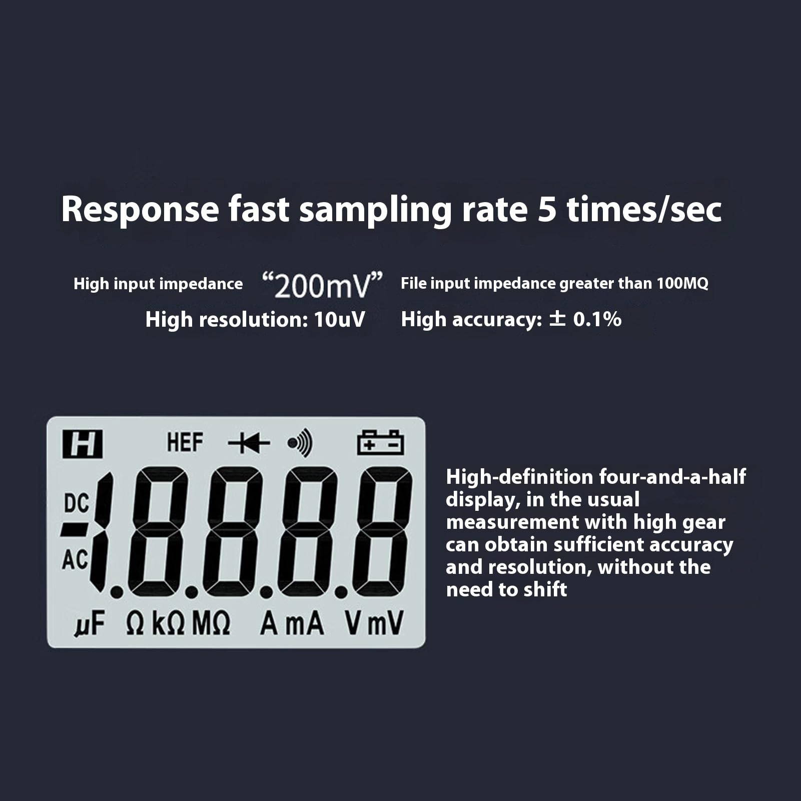 Kadimendium Multimetro Digitale LCD con Display Retroilluminato Intelligente per Test Accurati della Tensione e Rilevamento della continuità del Suono per gli Appassionati del Fai da Te Dimensioni