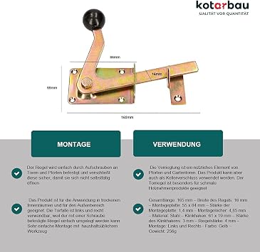 KOTARBAU 05907465903950 Garden Gate Latch Yellow 165mm