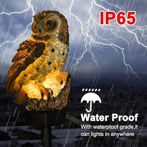 Hoofun Eule Solarleuchten Lampe Garten Wetterfest Automatische LED Outdoor Laterne, Solar Figuren Energiesparende Beleuchtung für Terrasse, Garten, Wege, außen(Braun)