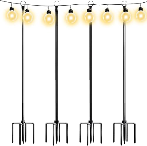 Walensee Postes de luz de cadena con gancho, poste de iluminación de metal para colgar luces de cadena para fiesta de jardín de 9.4 pies con tenedor