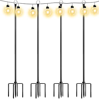 Walensee String Light Poles with Hook Outdoor Metal Lighting Pole for Hanging String Lights for Garden Party 9.4FT Lights Hanger with 5-Prong Fork Steel Stand Holder for Patio Christmas Wedding