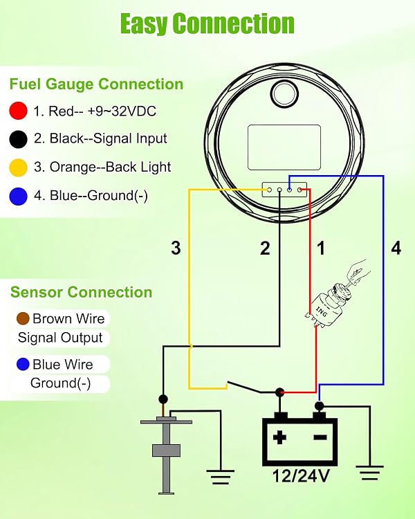 Fuel Tank Sending Unit with Gauge, 240-33ohms 8" (200mm) Marine Boat Fuel Level Sender Kit, Stainless Steel Gas Sensor with 7-Color Backlight Gauge for Boat Truck RV Car by JUFZQO - Image 4