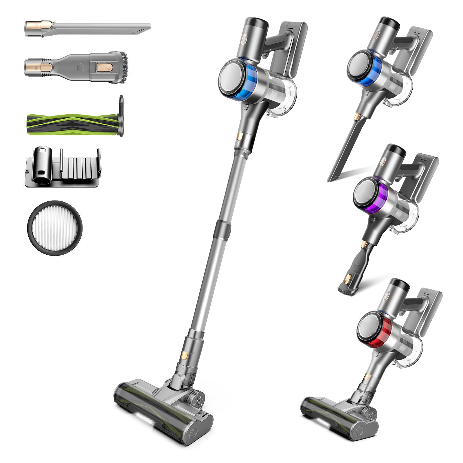 Dzaki Vacuum Cleaners for Home, 400W 45KPa 55 Mins Runtime Cordless Vacuum Cleaner, Smart Induction Auto-Adjustment Stick Vacuum, Rechargeable Battery Vacuum Cordless for Carpet Floor Pet Hair (Gray)