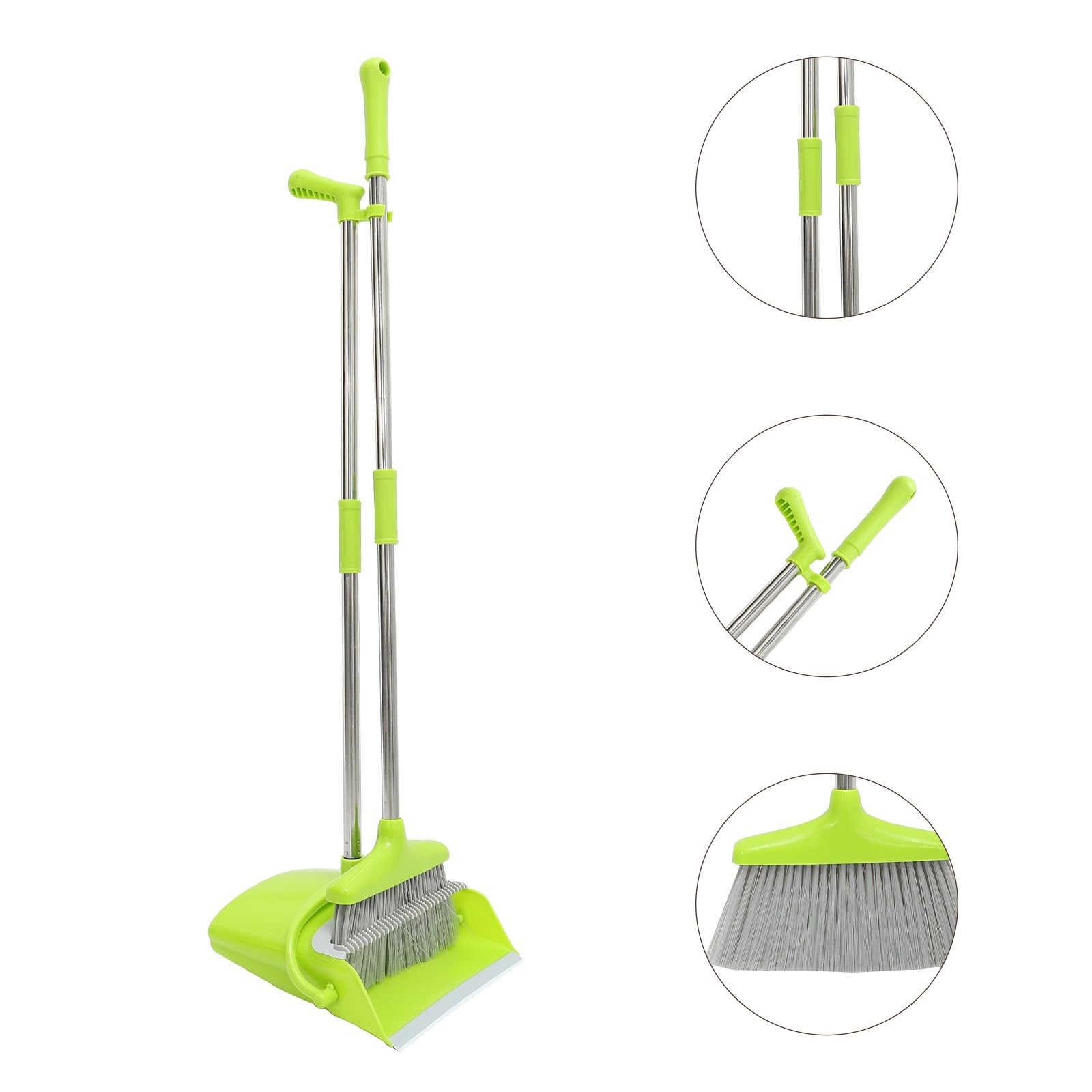Kit de Escoba y Recogedor Material de Plástico y Acero Inoxidable Mango Largo y Almacenamiento Clip Hogar Adecuado para Oficina y Almacén