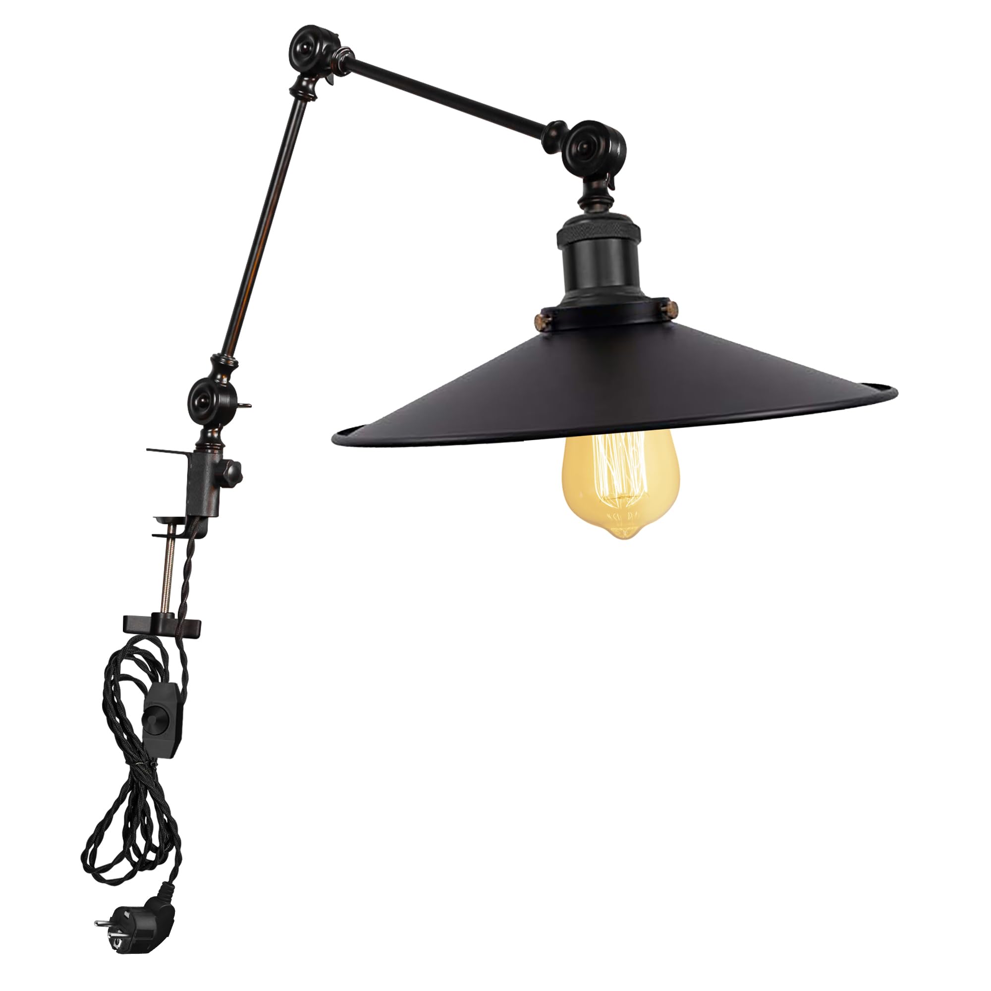 Lampada a morsetto retrò, 1 confezione di lampada da lettura con cavo da 2,5 m, dimmerabile, lampada da comodino, lampada da scrivania per ufficio, uso domestico, attacco E27 DZ0145
