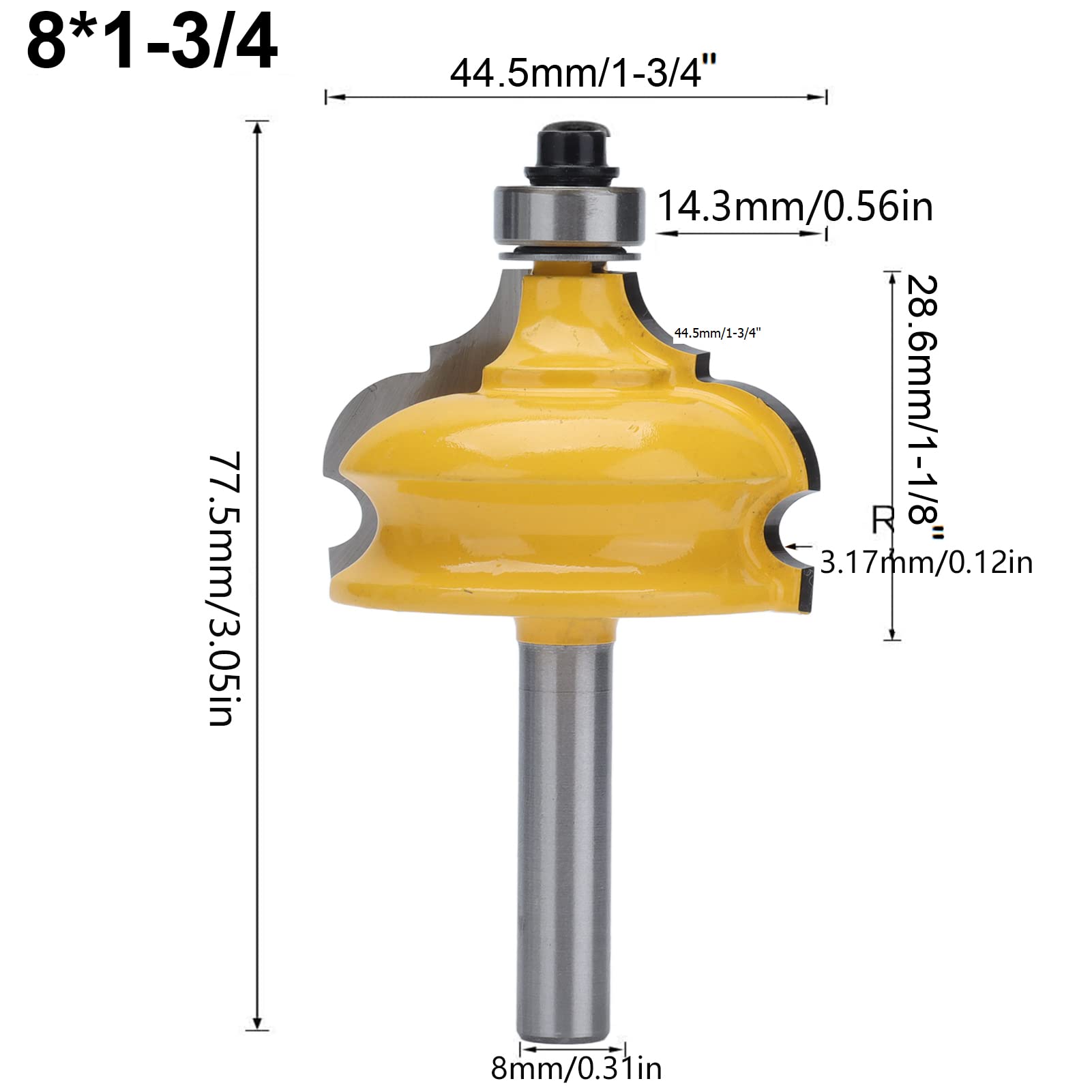 Bit Router Romano - 44,5 Mm in Acciaio Carbone per la Lavorazione del Legno Netto