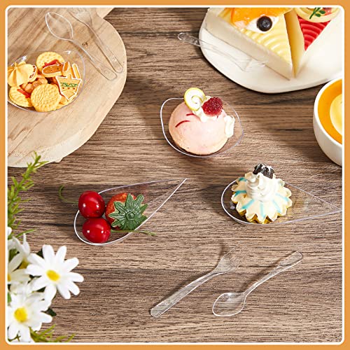 200 Pcs Mini Clear Dessert Plates Mini Appetizer Plates With 100 Pcs Mini Plastic Appetizer Forks 100 Pcs Plastic Spoons Disposable Appetizer Plates For Wedding, Birthday (Oval, Teardrop Style) #TOP4