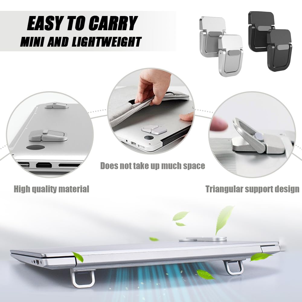 4 Mini Supporti Pieghevoli Per Laptop - Rialzo In Lega Di Zinco Antiscivolo Nero/Argento