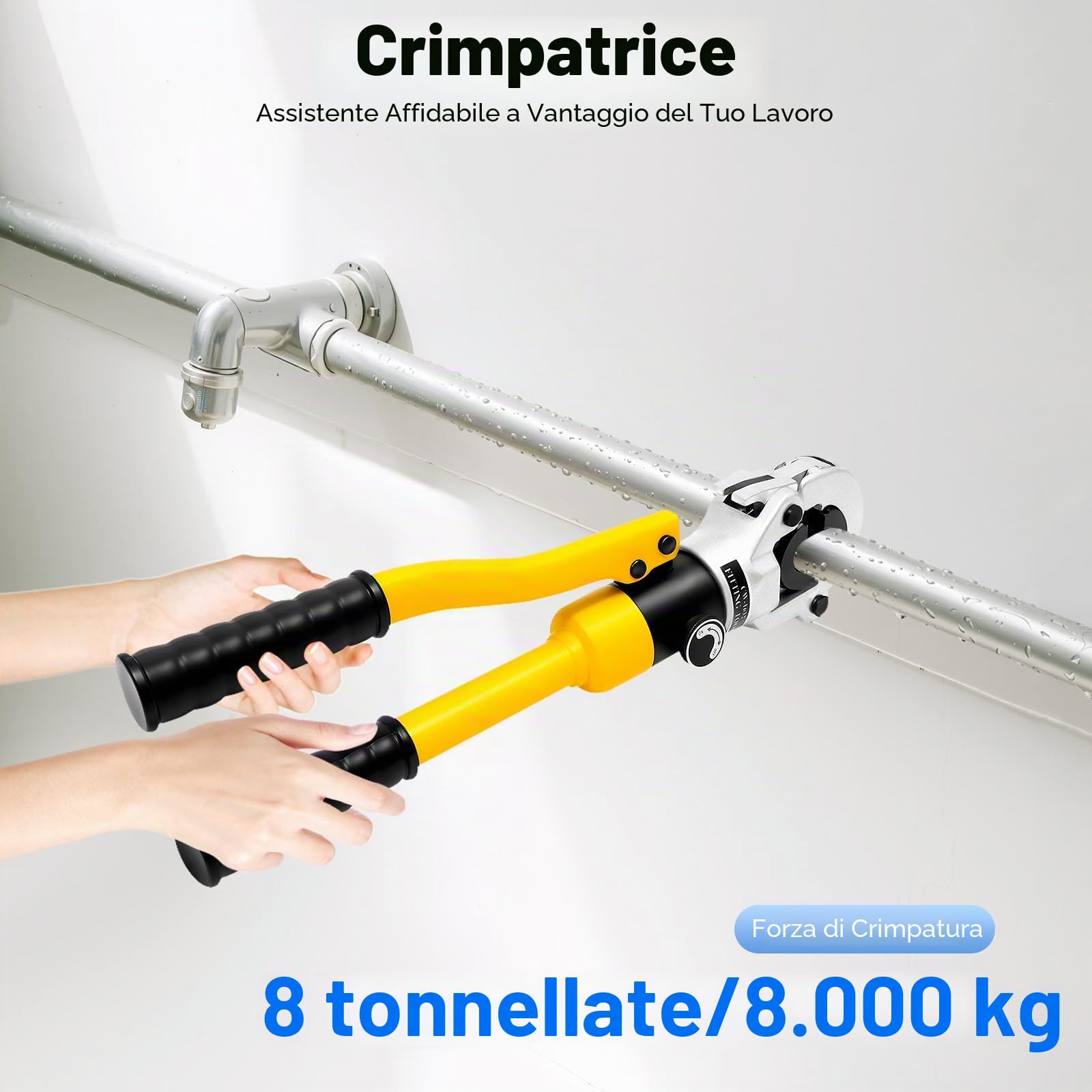 Pressatrice Multistrato, 8T Pinzatrice Multistrato, Pinza Crimpatrice, Matrici TH 16/20/25/32 mm, Impugnatura Ergonomica, Cassetta Attrezzi, Crimpatrice per Tubi Alluminio-Plastica, PEX e PB