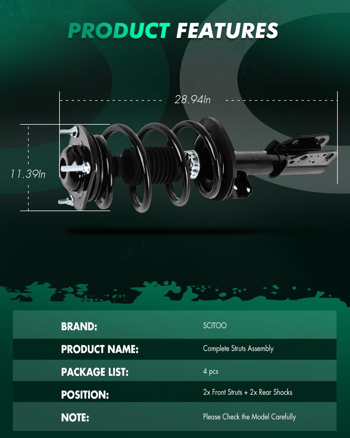 SCITOO Compatible fit for Quick Complete Struts Assembly Shock Absorber 08-12 for Buick Enclave,09-12 for Chevrolet Traverse,07-12 for GMC Acadia,07-10 for Saturn Outlook (Front Rear Pair)