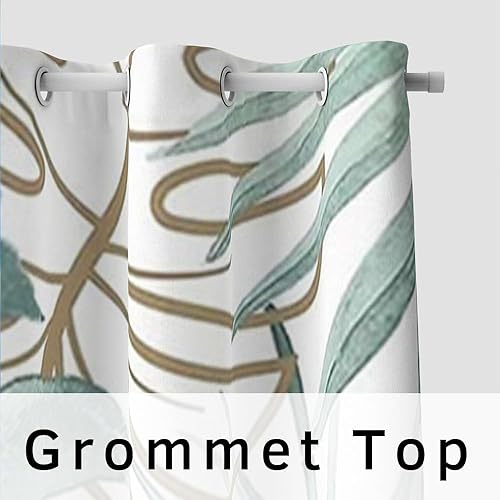 Miniatura 4 de Renaiss Cortinas opacas de hojas tropicales, hojas de Monstera de palmera verde, con aislamiento térmico, para dormitorio, plantas botánicas,