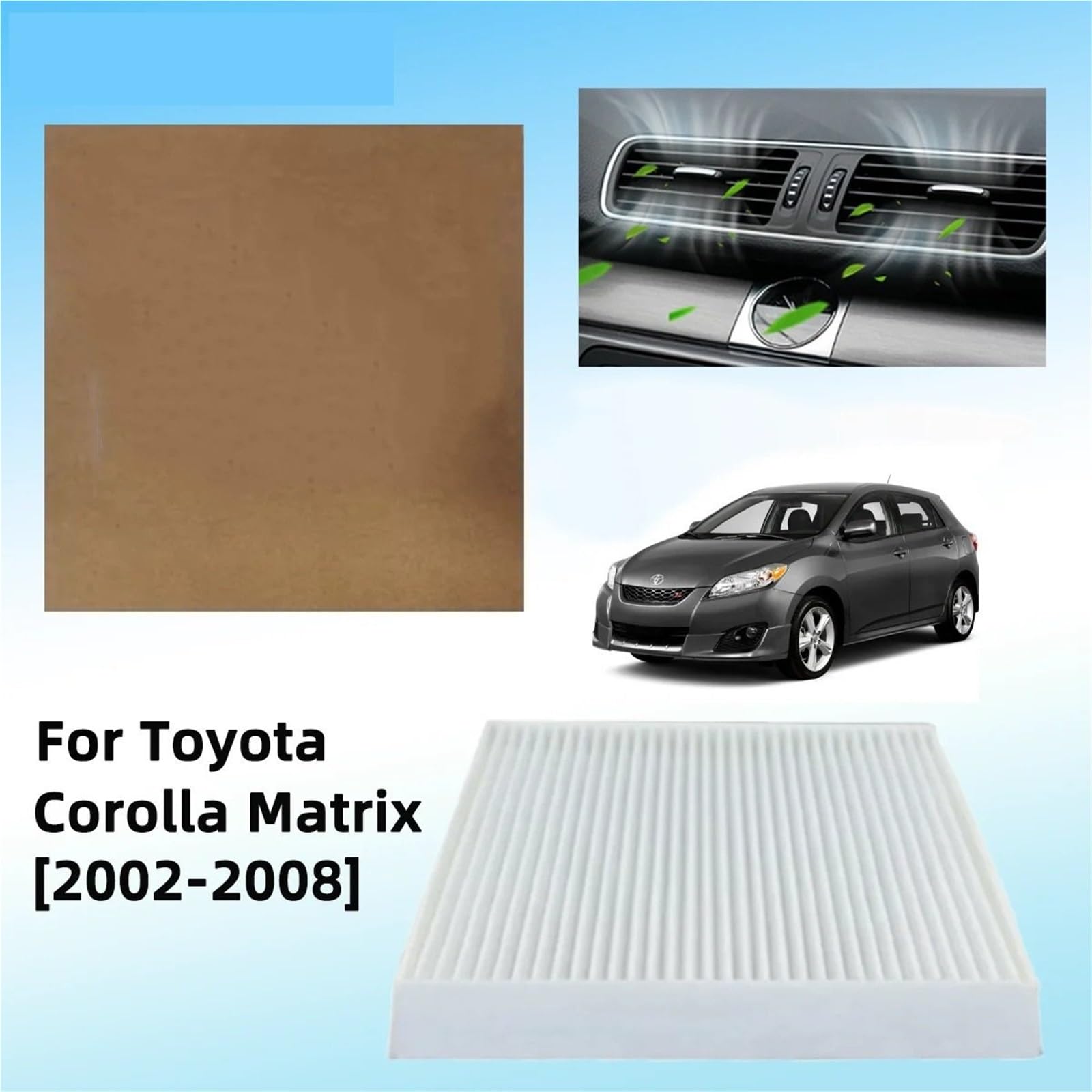 Filtro de cabina Filtro de aire de cabina para Toyota Corolla Matrix 2002-2008 24873 10133C E1AC1028 VCA-1028 7265 CAF1764M CAF1764 Filtro de aire(2PCS,Corolla 02-2008)