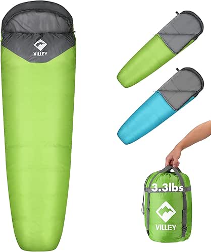VILLEY Mummy Sleeping Bag, Lightweight Backpacking Sleeping Bag for Adults
