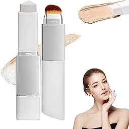 Clarea Korean Colour Changing Foundation Stick with Brush, White Cream with Brush, 2 in 1 Foundation Stick, Natural Coverage, Long Lasting Uniform and Luminous Effect (Natural Colour)
