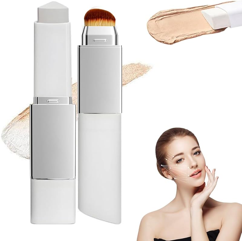 Clarea Korean Colour Changing Foundation Stick with Brush, White Cream with Brush, 2 in 1 Foundation Stick, Natural Coverage, Long Lasting Uniform and Luminous Effect (Natural Colour)