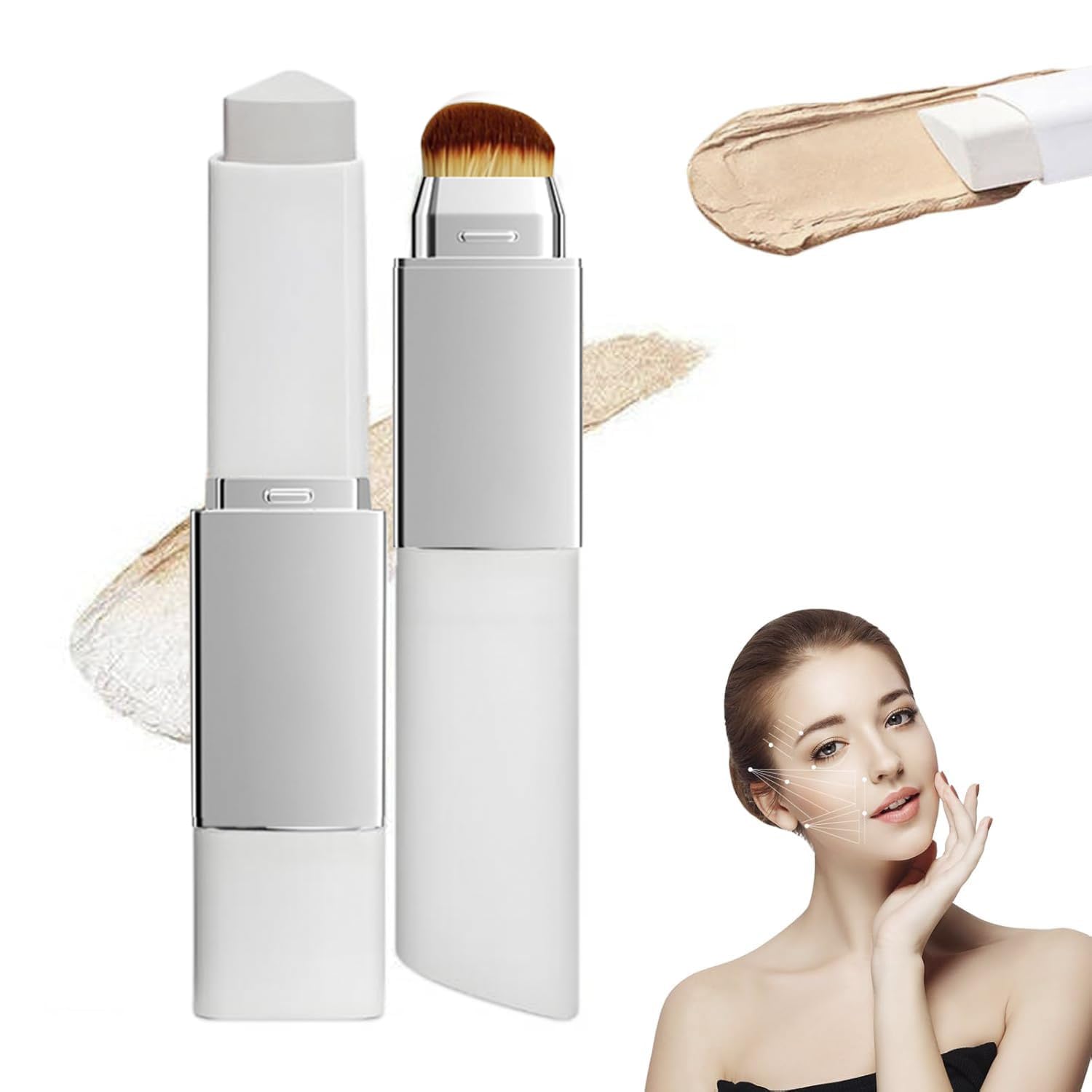 Clarea Korean Colour Changing Foundation Stick with Brush, White Cream with Brush, 2 in 1 Foundation Stick, Natural Coverage, Long Lasting Uniform and Luminous Effect (Natural Colour)