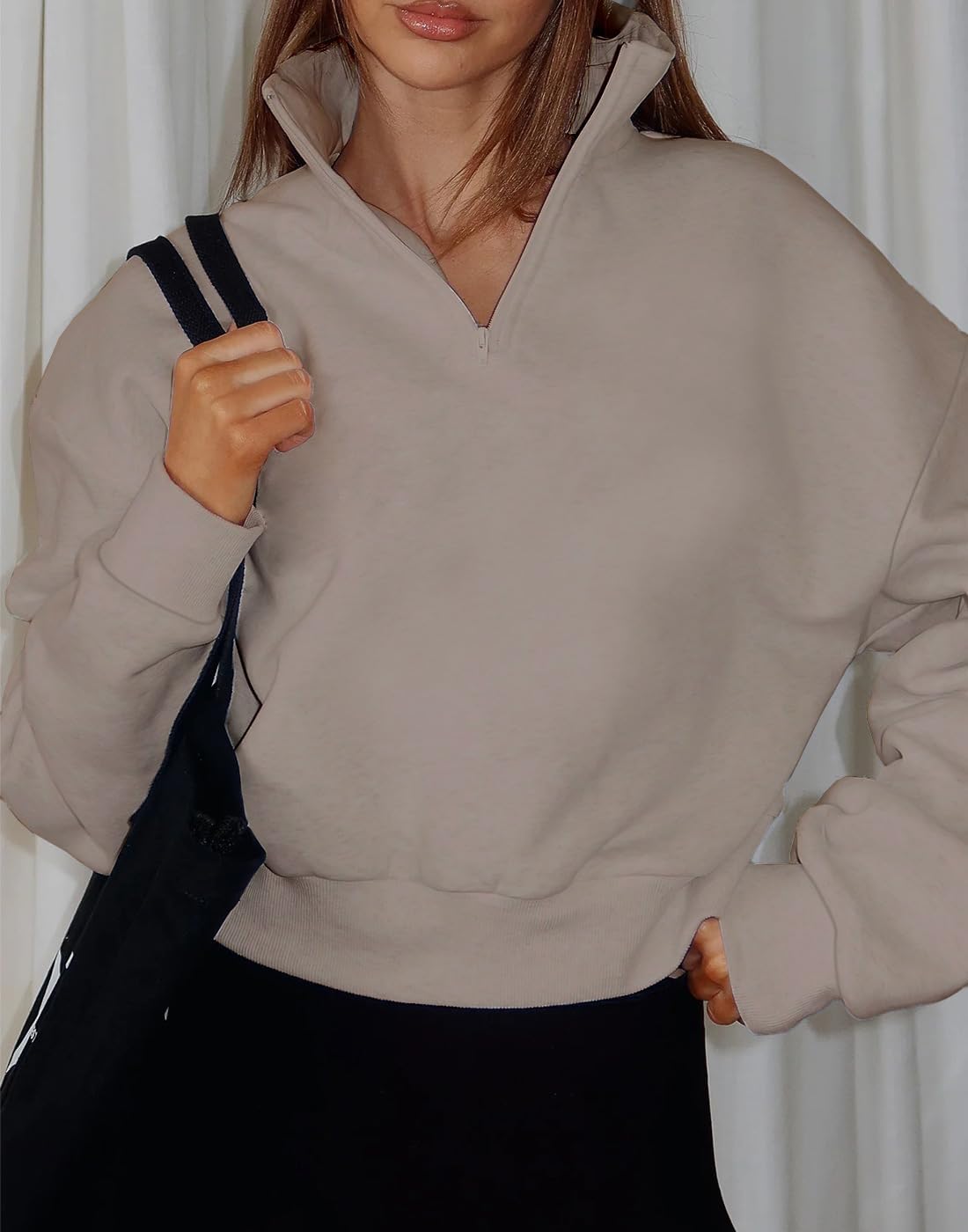 Dressmine Womens Quarter Zip Pullover Casual Long Sleeve Shirts Half Zip Sweatshirt 2025 Trendy Winter Clothes - Image 3