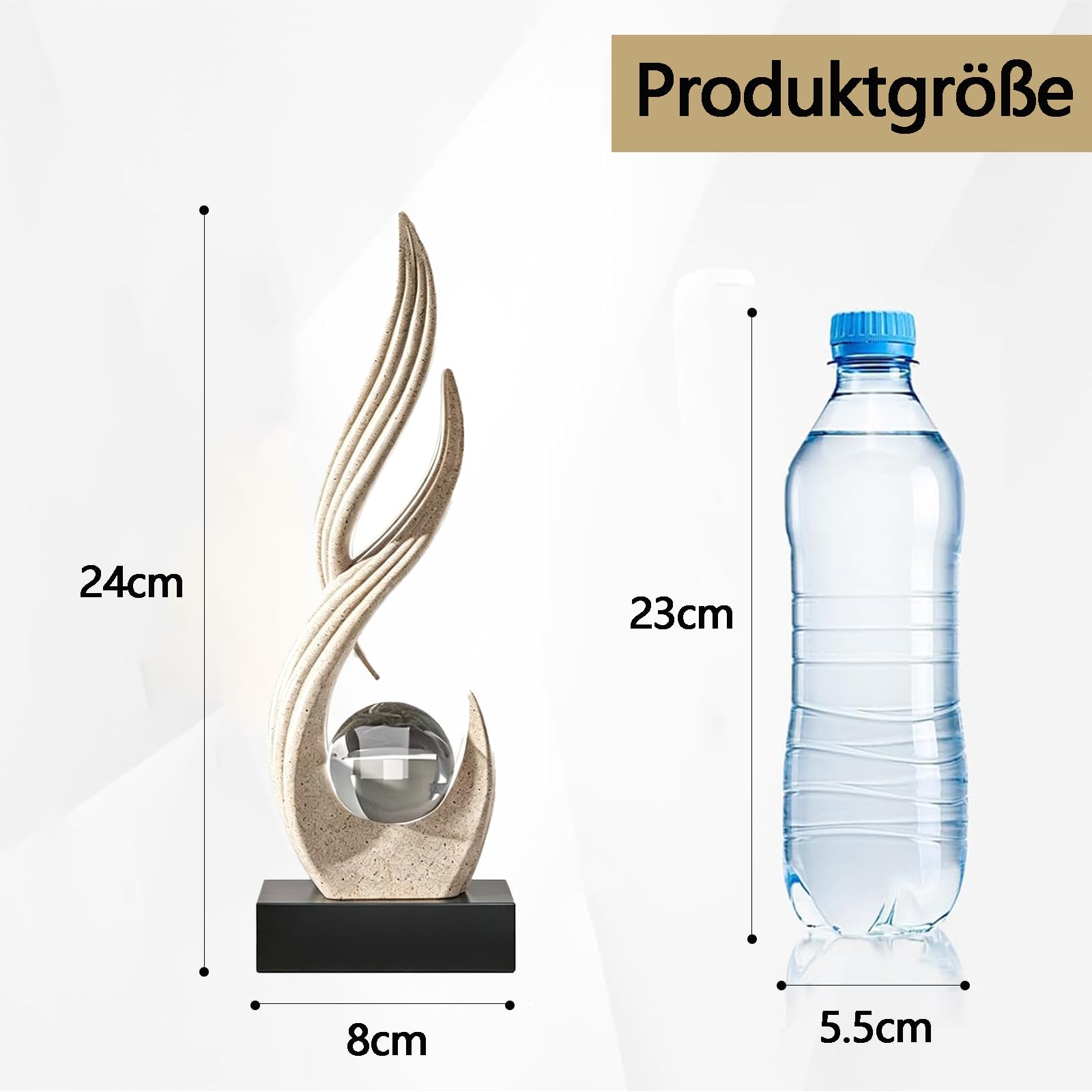 Sandfarben Moderne Skulpturen Deko, Deko Wohnzimmer, Abstrakte Kunst Statue mit Glaskugel, Ornamente für Büro, Harz Tischdekoration für Wohnzimmer, Esszimmer, Büro