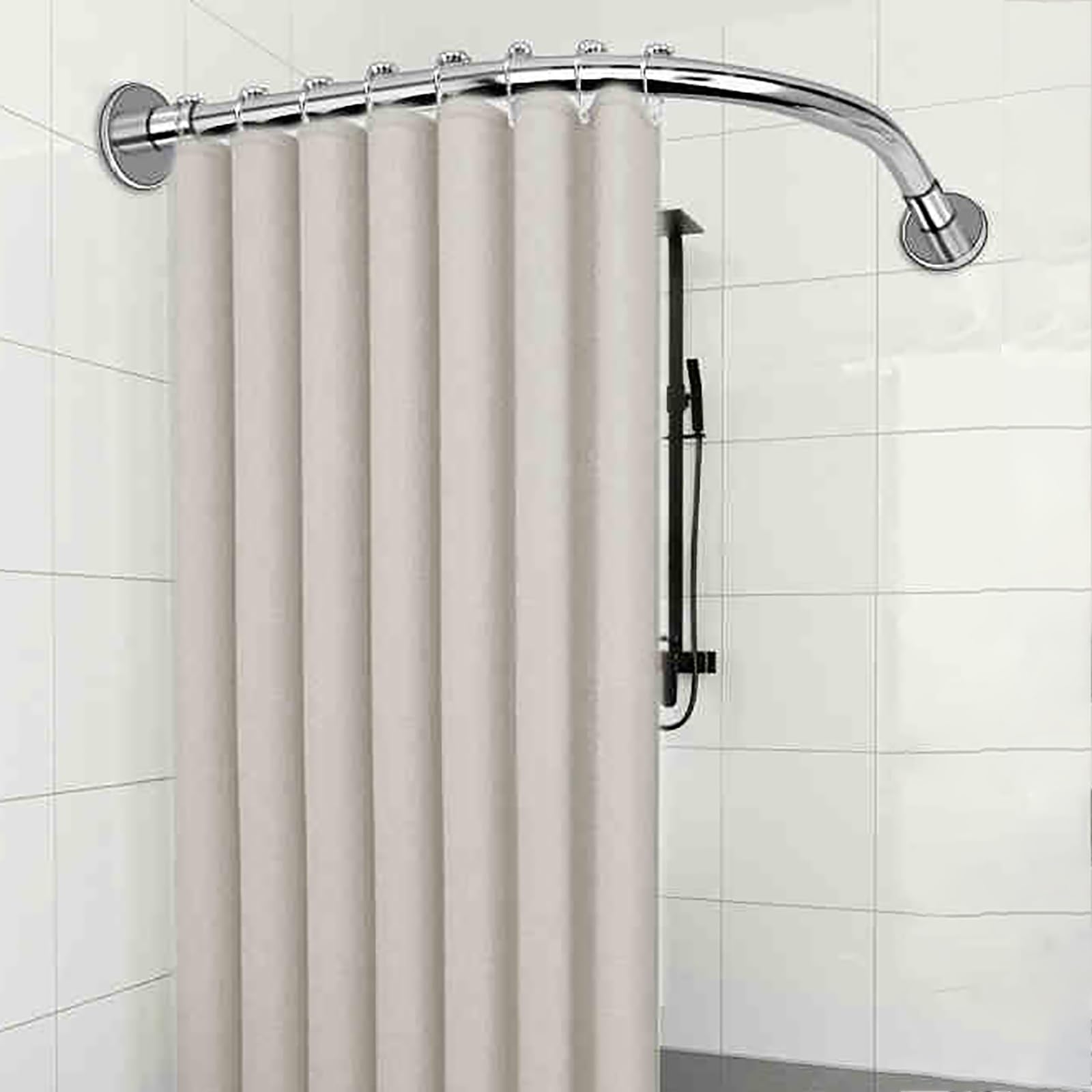 Aphtocf Silver Corner Curved Shower Curtain Rod 70-95X70-95Cm, Stretchable L Shaped Adjustable Shower Curtain Rod, Drill Free Install, No Drill For Bathroom, Bathtub, Clothing Store,
