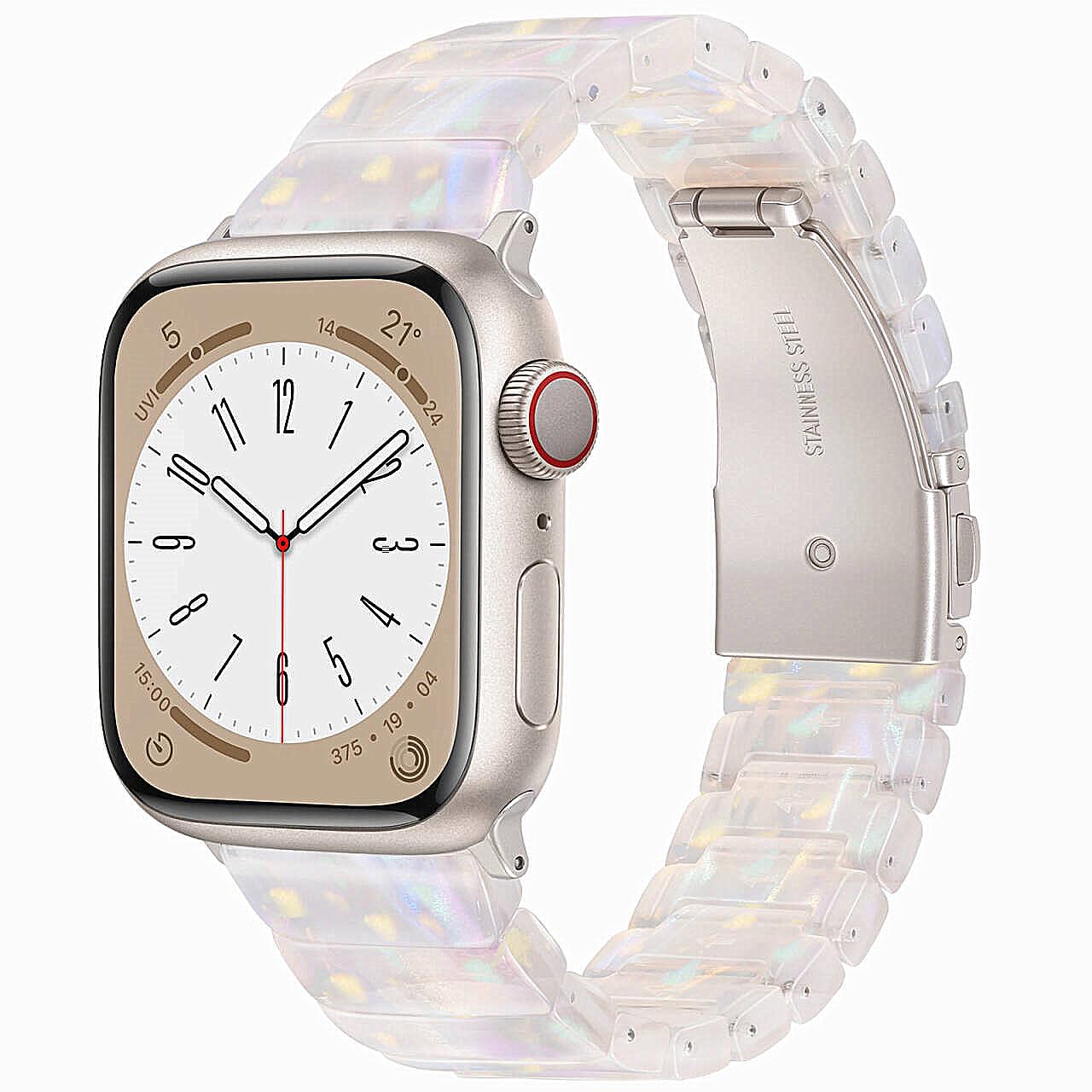 V-MORO Resin Band Compatible with Apple Watch Series 7/8/9/10/11 41/40/38/42mm, Women Fashion Strap for iWatch Series 6/5/4/3/2/1/SE, Lightweight Bracelet Wristband Replacement, Ivory White-Rose Gold — view 43