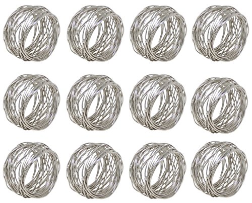 Image of SKAVIJ Handmade Twisted Wire Mesh Napkin Rings Holders Decor Dinner Party Wedding Thanksgiving Christmas Gathering (Silver 100pcs)