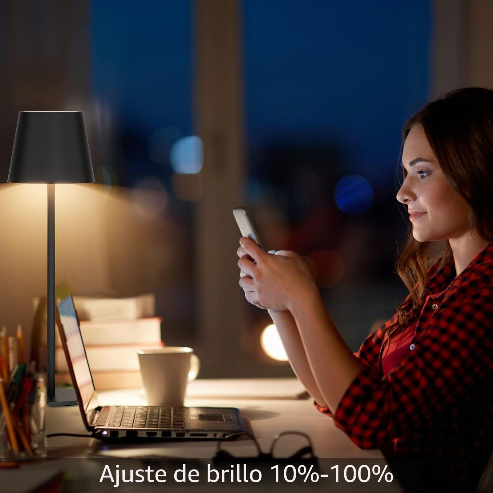 K-Bright 2 piezas Regulable LED Lámpara de mesa inalámbrica, Recargable Luz cálida Color y Atenuación RGB Impermeable IP54, Escritorio Iluminación Interior para Exterior Negro