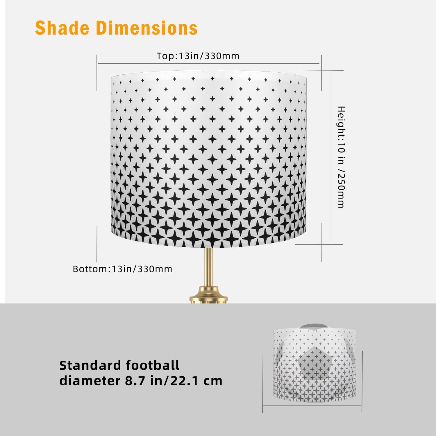 Medium Lamp Shades Set of 2, Drum Fabric Lamp Shade 13" Top×13" Bottom×10" Height for Table Lamps Floor Lamps, Black Star Print Replacement Lampshade for Modern & Farmhouse Decoration(Spider Fitter)