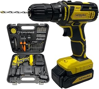 Nemura Perceuse Visseuse Sans Fil 20V - Livrée avec 2 Batteries 1,5 Ah - Tournevis Électrique avec Poignée Soft Grip et Lampe Led - Malette avec 54 Accessoires - Marque Française