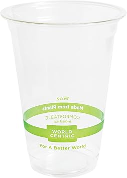 World Centric Compostable Clear Cold Cups, 16 Oz Pack of 100 | PLA Beverage Cup Made from Plants and Minerals, Sustainable, Strong, Perfect for Iced Coffee, Iced Tea & Smoothies