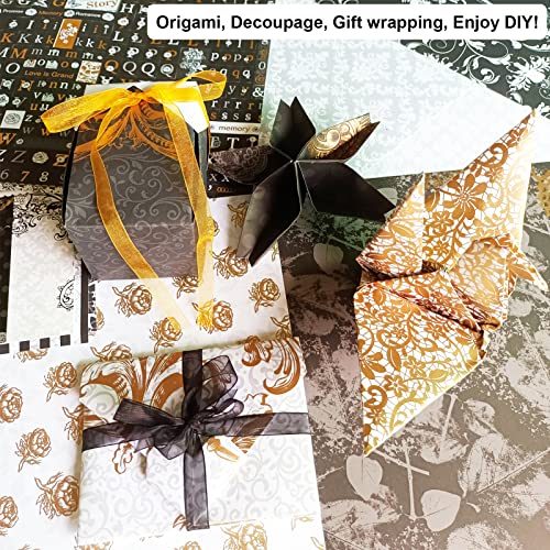 12”X12”Vintage Scrapbook Paper Pad - 27 Sheets Gold Foil Black Butterfly Origami Decoupage Patterned Kit Supplies For Art Journaling Wrapping Card Making Crafting Gift Photo Album #TOP6