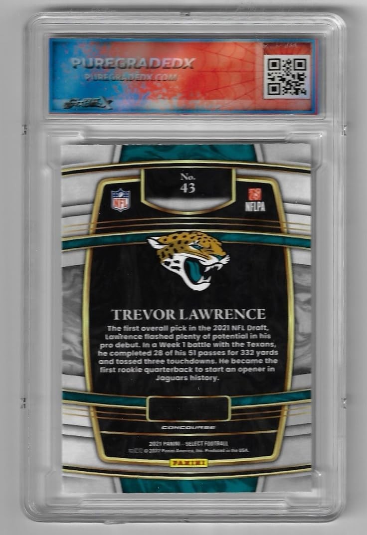 Trevor Lawrence Puregradex Graded 8.5 Near Mint+ Rookie Card Concourse Collectible Football Card - 2021 Panini Select Football Card #43 (Jaguars)