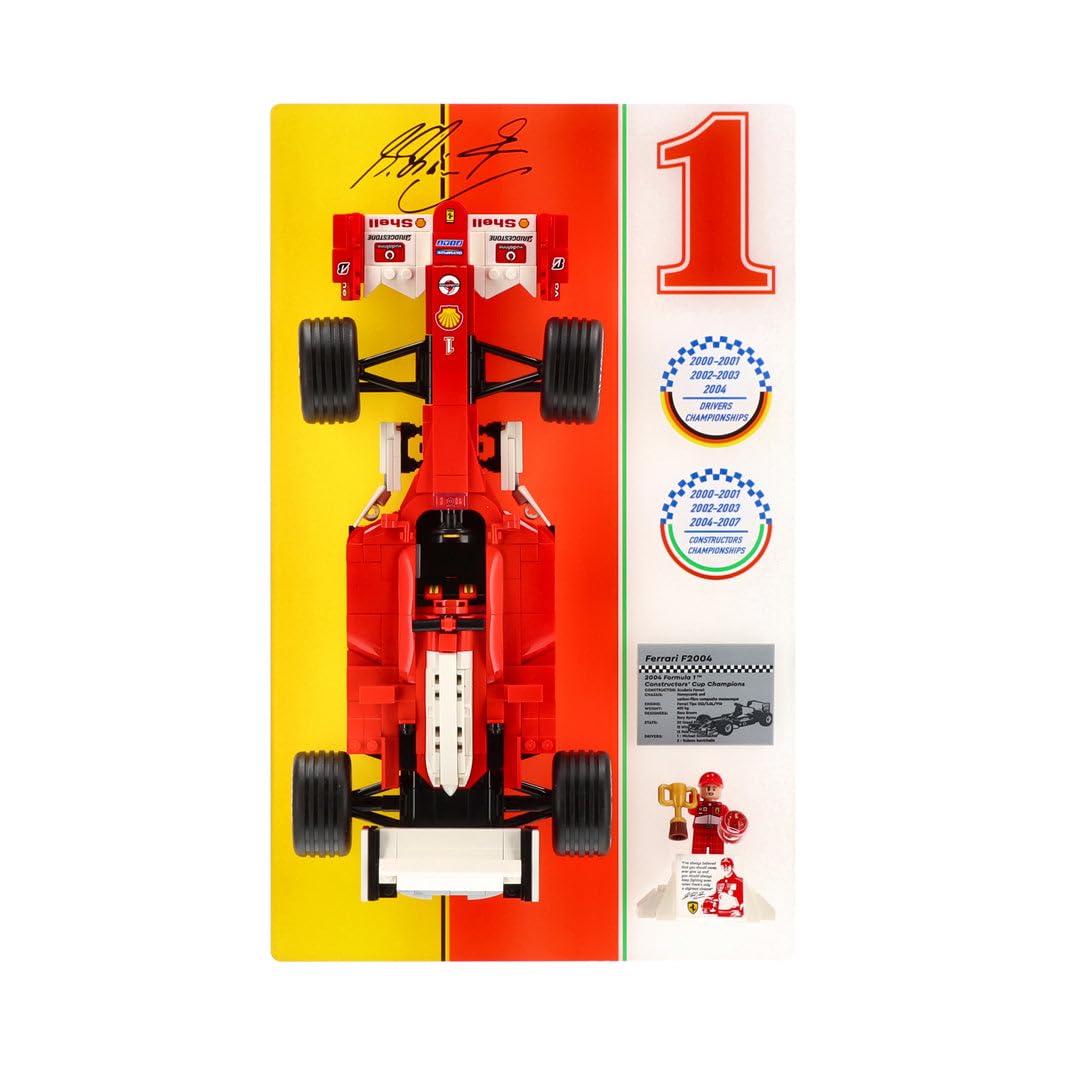 Plexico Clear With Red Accents Wall Display Compatible For Lego 11375 Ferrari F2004 & Michael Schumacher