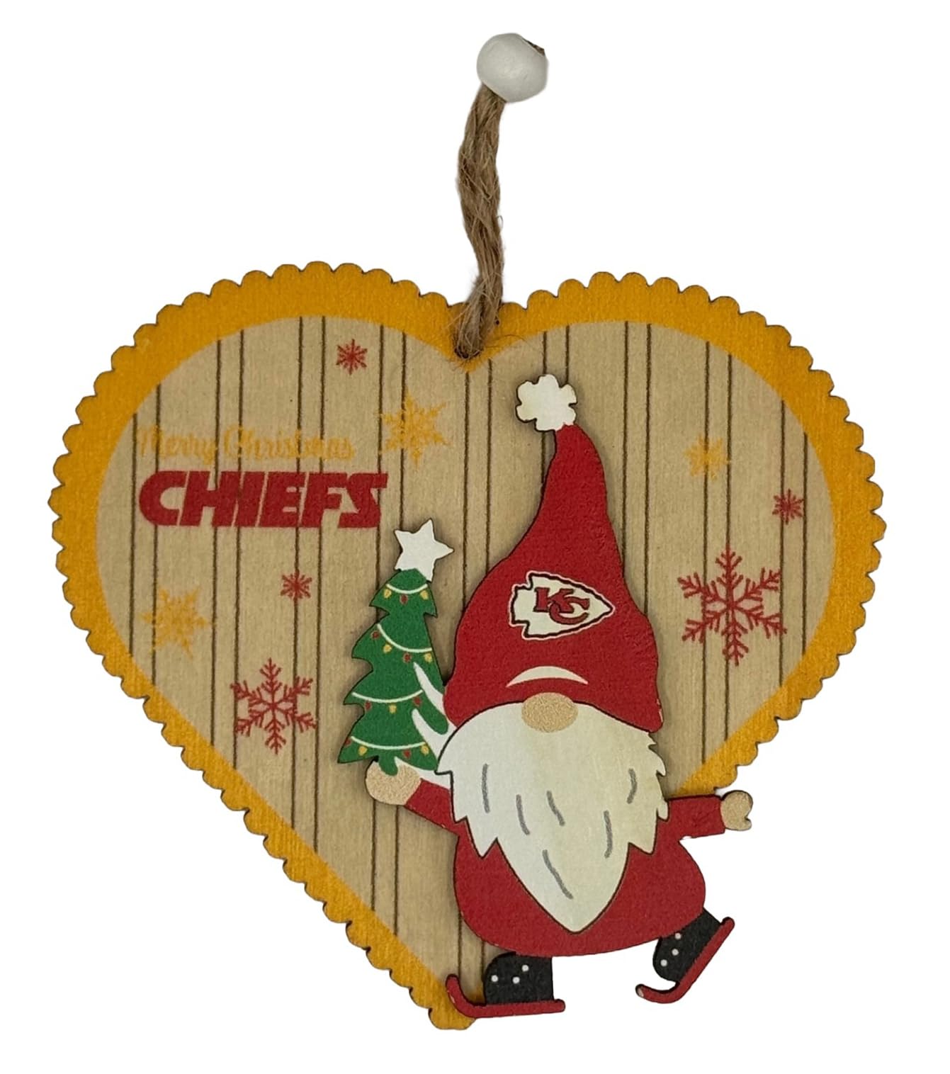 Foco Multi Color Nfl Kansas City Chiefs Wooden Gnome Heart Ornament – Officially Licensed Holiday Decoration