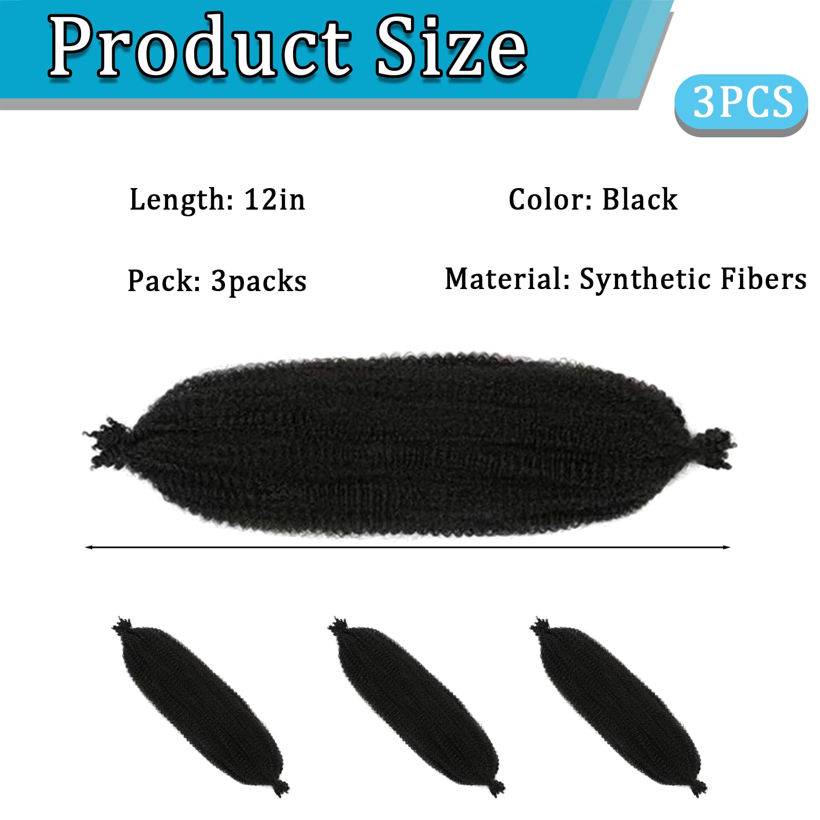 3 PCS Afro Kinky-Curly Human Hair Bulk, Pre-Separated Kinky-Curly Hair Extensions for Twist & Braiding - Image 2