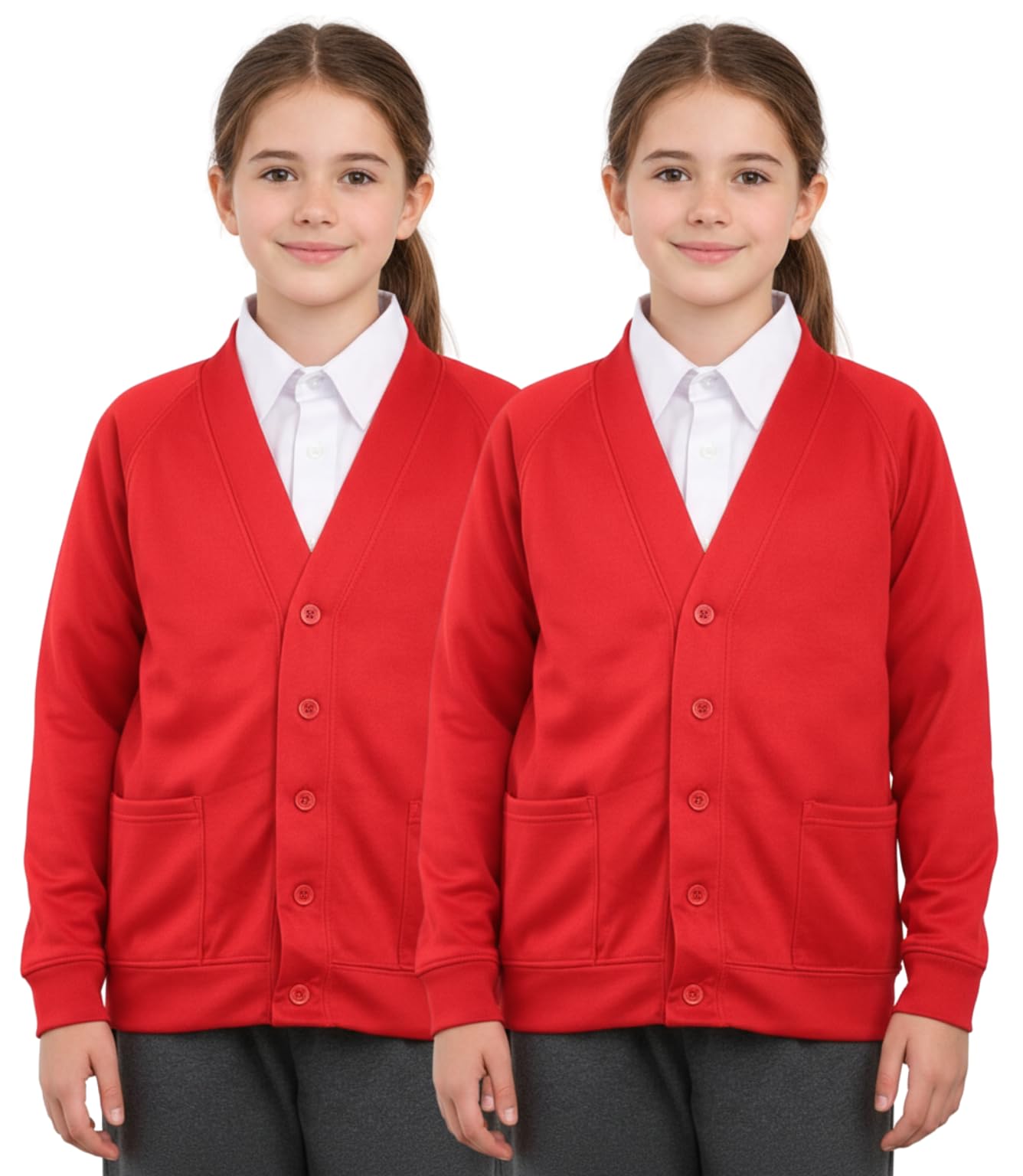 Biyya Girls Red Biyya® 2 Pack School Cardigan Fleece Sweatshirt Long Sleeve Schoolwear School Uniform For 5-14 Years (, 13-14 Years)