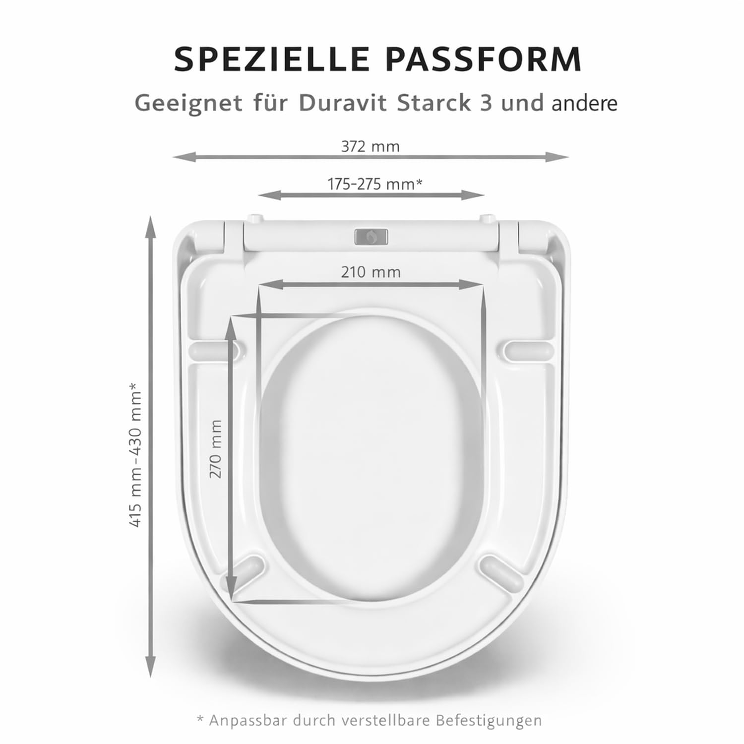 Bullseat WC Sitz passend für Duravit Starck 2, Starck 3 | Toilettendeckel mit Softclose Absenkautomatik | Abnehmbar mit Quick-Release | Antibakterieller Duroplast | Edelstahlbefestigung