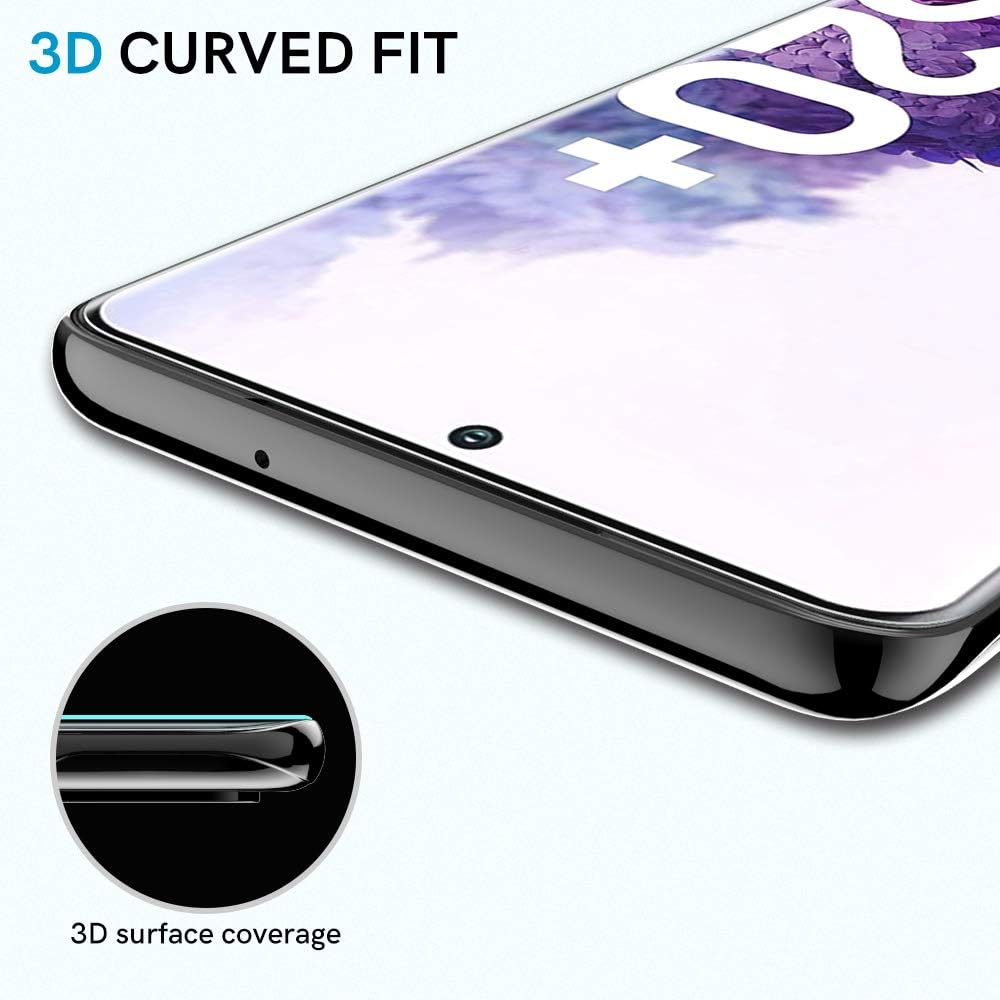 EGV 2 Pack Screen Protector Compatible with Samsung Galaxy S20 Plus, Tempered Glass, Fingerprint Unlock Compatible, Easy to Install, Case Friendly