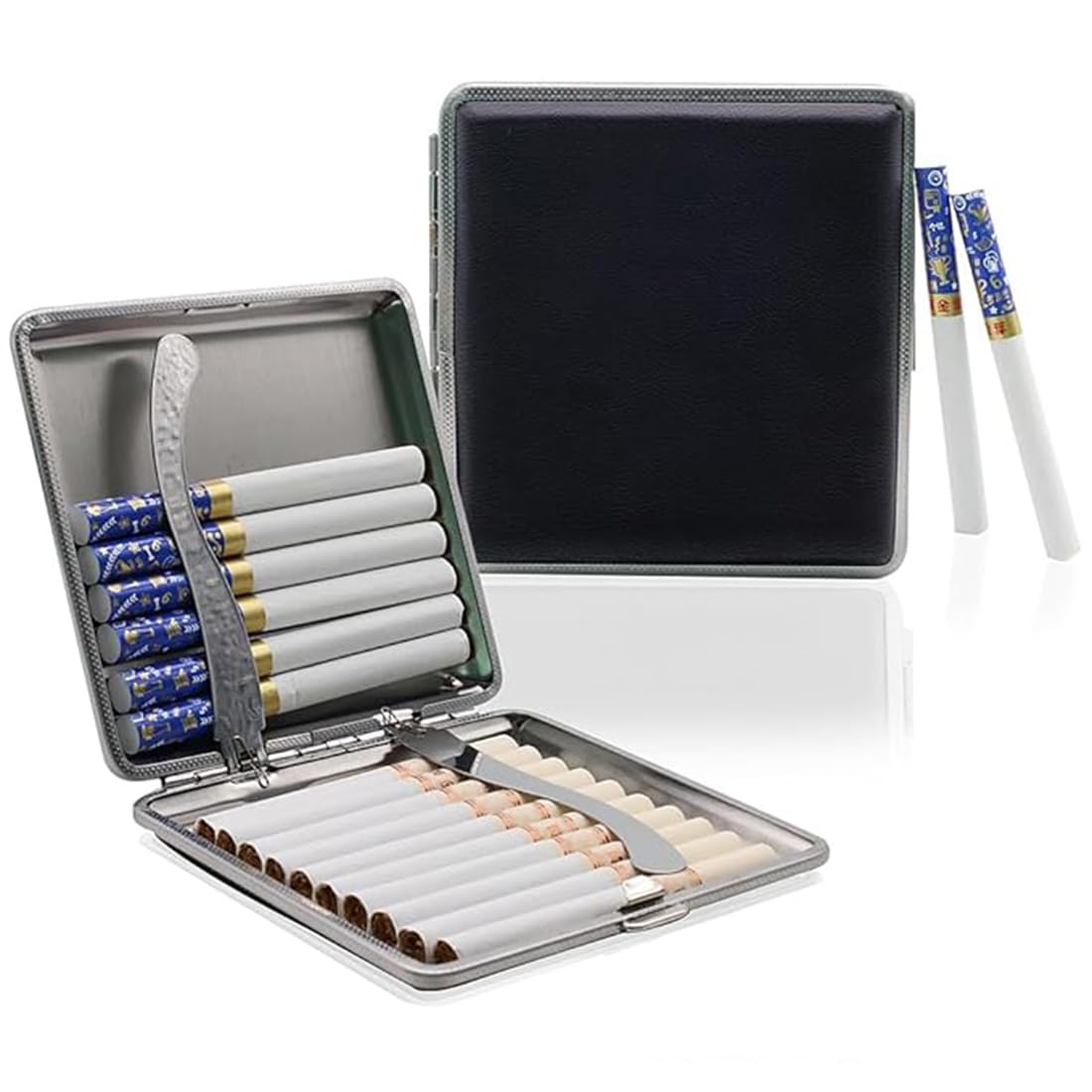 EarthlyProducts Cigarette Box Metal Holder for 20 Pieces Cigarette Box Reusable Blank Leather Mini Cigarette Case-image-39